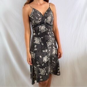 Vintage Y2K gray white floral mini dress wrap cami summer sundress medium Napoli